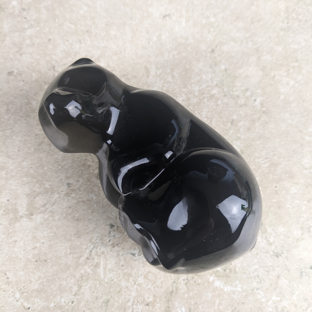 HTF RARE Moser glass signed smoke grey/black bear on side paper weight